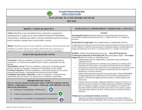 This is the first page of our School Improvement Plan. Click here to view the Spanish version.